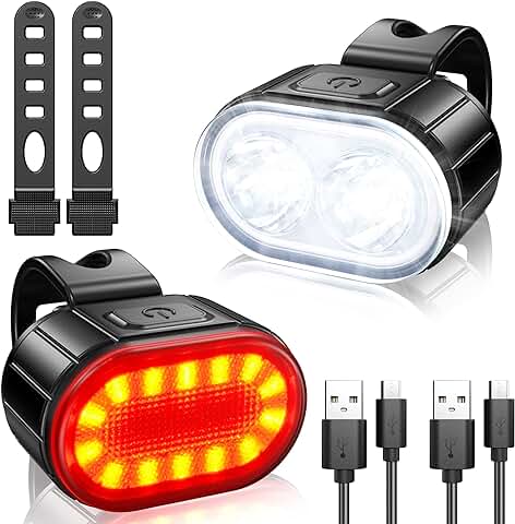 MOGZZi Luz Bicicletas LED, Luces Recargable USB, Luz Delantera y Trasera Ultrabrillantes kit, IPX5 Impermeable Luces Potentes Bicicleta Carretera y Montana Juego de Modo 4/6…  