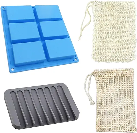 Molde Jabon, Moldes Jabones Artesanales, Moldes de Silicona para Jabones, Moldes Hacer Jabón, Con Jabonera Silicona y 2 Bolsa Jabon, Molde de Suministros para Hacer Jabón para Manualidades Caseras  