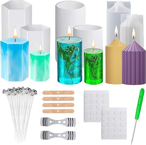 Molde Velas Silicona,6 Piezas Molde Velas 3D,Moldes para Velas Hechos a Mano,Molde para Velas,para Hacer Velas, JabóN Hecho A Mano, Velas Perfumadas, JoyeríA Artesanal,Decoraciones de Bricolaje  