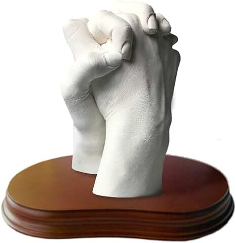 MoldearteBaby Kit de Escultura de Manos en 3D con Alginato, Yeso y Peana de Madera - Regalo Original y Divertido para Parejas y Familias - Color Blanco - Tamaño 2 Manos  