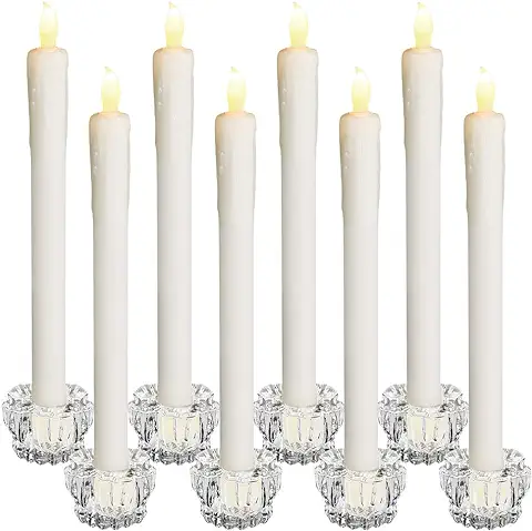 Monzana Juego de 8 Candelas de cera real con Candelabros de Cristal con Luces LED Decoración Iluminada Fiestas Eventos  