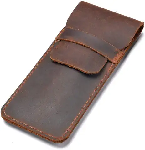 MOPOIN Estuche de Cuero Retro para Bolígrafo, 16,5 x 7 cm Estuche para Bolígrafo Estuche para Bolígrafo Suave Funda Protectora para Bolígrafo Vintage Portaplumas para 1-5 Bolígrafos, Marrón  