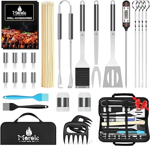 Morole Utensilios Barbacoa, 25 Piezas Kit Barbacoa de Acero Inoxidable, Pinzas de Barbacoa, Espátulas, para Camping y Barbacoas al Aire Libre, El Accesorio Ideal para Barbacoa, Regalo de Camping  