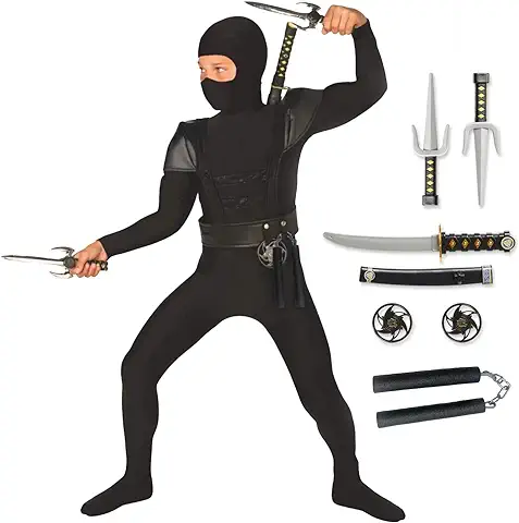 Morph Disfraz Ninja Niño, Accesorios Disfraz Ninja Niño, Disfraces Ninja Niños, Traje Ninja Niño, Disfraz Ninja Niña, Disfraz Niña Ninja, Disfraces Ninja Niño, Disfraz Halloween Niño Ninja Tallas S,M  