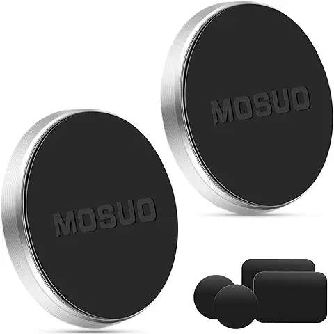 MOSUO Soporte Móvil Coche Iman, 2 Pack Iman Coche Móvil con 4 Placas Metal para Salpicadero/Pared, Soporte Teléfono Coche Magnético para IPhone/Samsung/Echo Dot/LG/GPS -Plata  