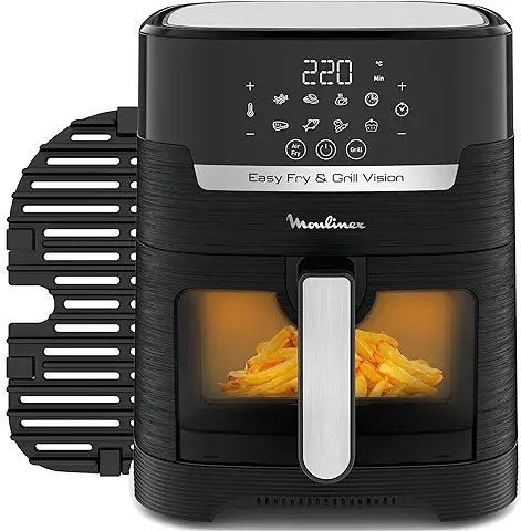 Moulinex Easy Fry & Grill Vision 4.2 L – Freidora de aire y Grill con Ventana, Ahorro Energético 70%, Cocina Rápida, 10 Funciones, Tecnología Extra Crisp, Color Negro, EZ5068  