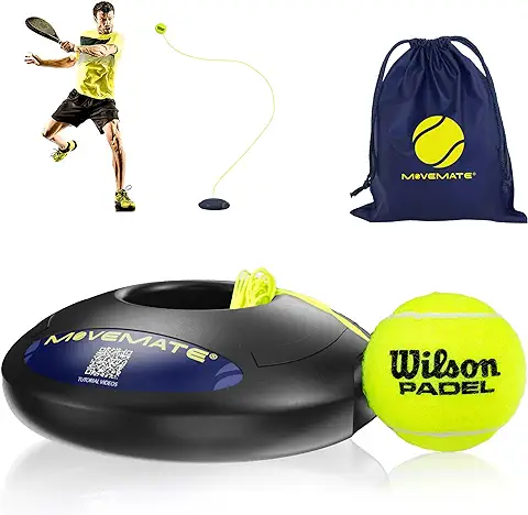 MOVEMATE Dispositivo de Entrenamiento de Pádel/Tenis con Pelota Wilson® | Innovador Equipamiento Deportivo para Exteriores, en el Parque, en el Jardín | con Bolsa de Transporte y Vídeos de Ejercicios  