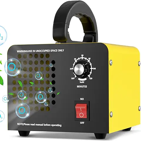 Movstriker Generador de Ozono, 10,000 mg/h Portátil Hogar Dispositivo de Ozono O3 Purificador de Aire de Ozono Industrial con Temporizador de 120min, para Habitaciones, Garajes, Hasta 300㎡ (Yellow)  