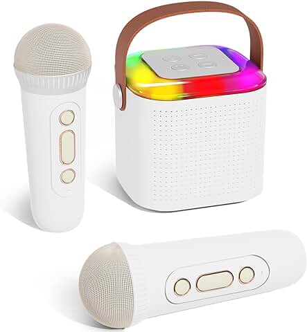 Máquina de Karaoke para Niños, mini Altavoz Portátil de Karaoke Bluetooth con 2 Micrófonos Inalámbricos y Luces LED para Fiestas en Casa, Regalos de Cumpleaños para Niñas y Niños  