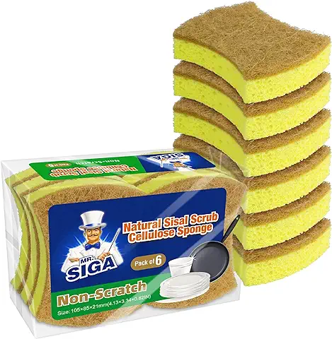 MR.SIGA Esponja de Cocina de Celulosa, eco Esponja de Cocina Estropajos Limpiador de Ollas Esponja de Sisal Antiarañazos Esponja para Platos Absorbente, 12 Piezas  