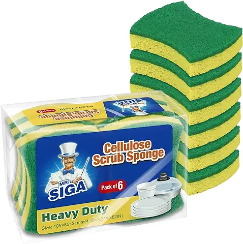 MR.SIGA Esponja Exfoliante de Celulosa para Trabajo Pesado, Esponja para Lavar Platos de Doble Cara para Cocina, Paquete de 12  