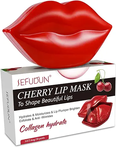 Máscara De Labios, 20 Piezas Máscara de Inyección de Colágeno Hidratantes Mascarillas para Labios Antienvejecimiento Exfoliantes Hidratante Labios (Cereza)  