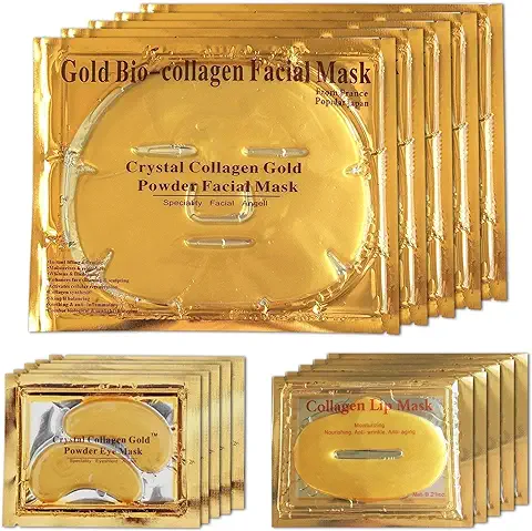 Máscara facial de cristal biológico de colágeno de oro de 24 quilates + máscara de ojos + juego de máscara de labios, antienvejecimiento, antiarrugas