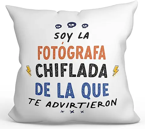 MUGFFINS Cojín 40x40 cm para FOTÓGRAFA Mujer Relleno Incluído - En Español - Todos te Advirtieron - Regalo Original y Divertido  