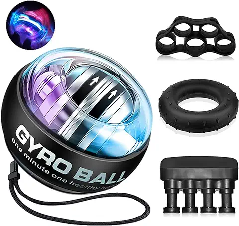 MUMUWIND El Giroscopio Comienza a, Girar Automáticamente la Bola de la Muñeca, la Bola de Energía Luminosa LED, la Bola de Potencia, Gyro Ball Hand Grip Ejercitador de Dedos Antebrazo Ejercitar  