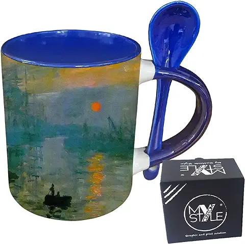 My Custom Style Taza Azul+cucharadita#Arte-Levar del Sol, Monet#325ml  