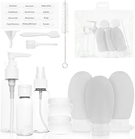 MyGadget Kit Viaje Avion [14 Piezas] - Botes y Frascos para Rellenar Liquidos - Botellas para Cosméticos - Set Toiletries de Plastico para Viajar  