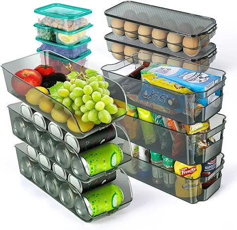 Myiosus Organizador Frigorifico Juego de 13, Organizadores para la Despensa, Transparente Organizador de Nevera y Caja de Almacenamiento para la Cocina, Armarios - sin BPA  