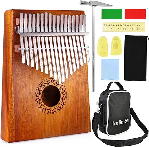 Nabance Kalimba 17 Teclas, Kalimba Instrumento, Kalimba Piano de Pulgar, Marimba Instrumento Musical con Protectores ​de Dedos, Marcadores Adhesivos, Martillo de Afinación, Manual  