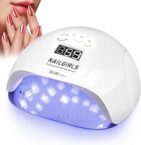 NAILGIRLS Lámpara Uñas UV LED 150W con 4 Temporizadores,Secador Profesional con Pantalla LCD,Placa Magnética Extraíble de Lampara de Uñas en Hogar, ABS  