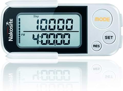 NAKOSITE Ruta Perfecta es un Podómetro en 3D con Correa y Fijador, Contador de Pasos Basado en Precisión, Calculadora de Distancia Corta (Kilómetros y Millas), Monitorización de Calorías Quemadas, Modo Ejercicio, Rastreador de Rendimiento Diario, Memoria Diaria de 30 Días, Dispositivo Construido con Tecnología Tri -Axis (Basada en Sensores), Acabado Blanco y Fácil Lectura Digital del Monitor - BONO: Libro Electrónico Gratis + 365 Días de Garantía.  