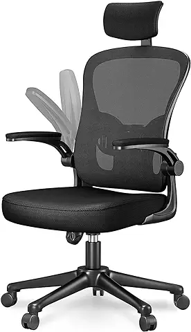 Naspaluro Silla de Oficina Ergonómica, con Soporte Lumbar, Reposacabezas Ajustable, Reposabrazos Abatibles, Silla de Escritorio Giratoria con Respaldo Transpirable, Carga Máxima de 150kg / 330lb  