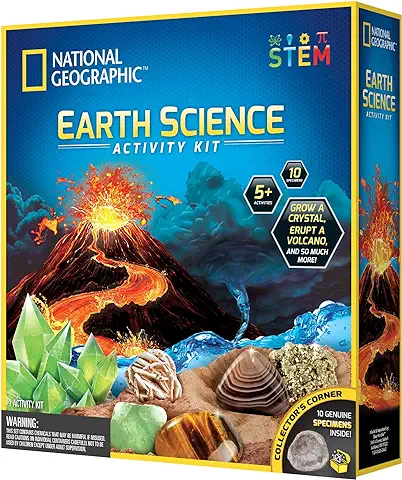 National Geographic - Kit Maxi del Explorador Ciencias de la Tierra - 5 Experimentos Científicos (Volcán, Tornado…) & 8 Mineales Incluido - Juego Científico y Educativo - Stem  