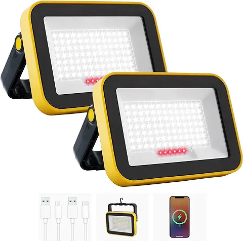 NATPOW Foco LED Recargable, Luz LED Trabajo Portátil USB con Baterías 4000 mAh, 5 Modos Foco LED Bateria IP65 Impermeable Lámpara Camping para Construcción, Garaje, Taller (2 Unidades)  