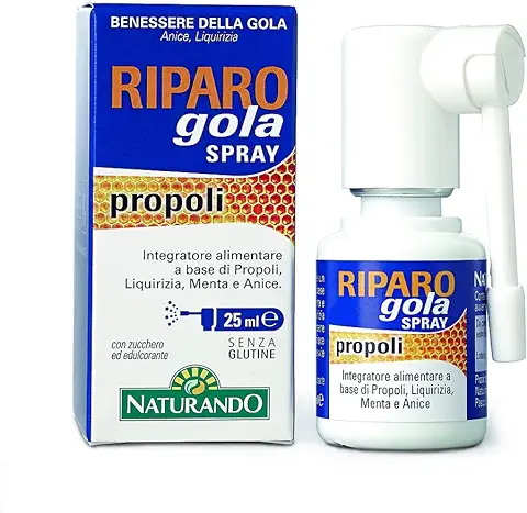 Naturando Riparo Gola Spray Complemento Alimenticio Para La Salud De La Garganta con Própolis, Regaliz y aceites esenciales de Anís y Menta - spray 25 ml