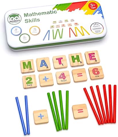 Natureich Matemáticas Montessori ABC Juguete Madera caja de Metal para Guardar Números Aprendiendo Varitas de Cálculo 1x1 a Partir de 3 Años para el Desarrollo Temprano de las Habilidades Motoras  