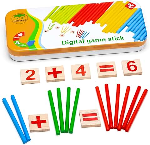 Natureich Montessori Juguete Educativo de Matemáticas de Madera con Caja de Metal Incluida para Almacenar Aprendizaje de Números con Varillas de Madera Coloridas  