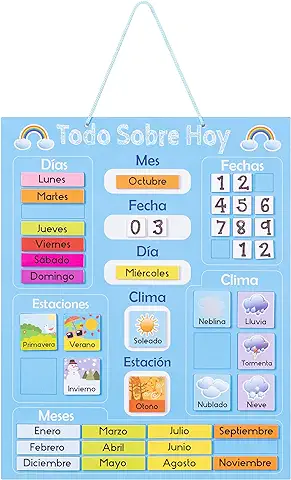 Navaris Calendario de Aprendizaje para Niños - Tablero Educativo Montessori en Español - Pizarra para Aprender Días Meses Estaciones con 41 Imanes  