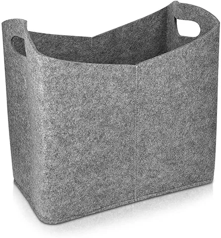 Navaris Cesta de Fieltro para Almacenamiento - Bolsa Rectangular de 40 x 23 x 39.5 CM - Cesto para Almacenar Leña Revistas Periódico con Asas - Gris  