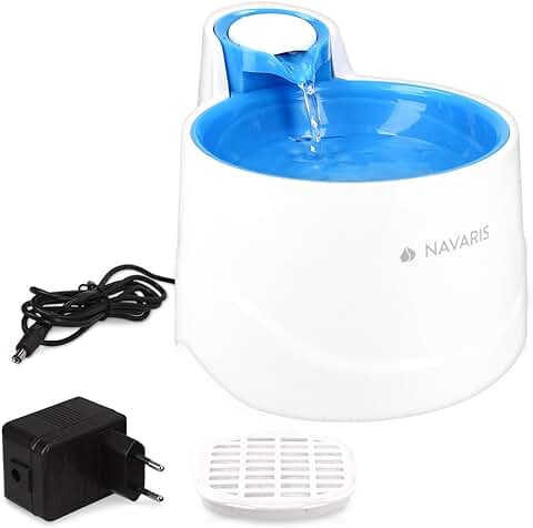 Navaris Fuente de Agua para Gatos y Perros - Bebedero de 2 Litros con Filtro y Bomba Sumergible - Dispensador de Agua con Flujo Ajustable Color Azul  