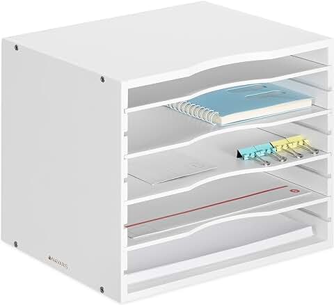 Navaris Organizador de Documentos de Bambú - Archivador de Escritorio con 4x Bandeja - Clasificador para Papelería Cartas Folios de Oficina - Blanco  