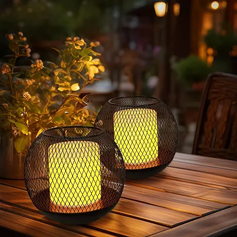 Navaris Set de 2X Farol Solar LED - Faroles Solares de Exterior - Lámparas Solares para Iluminación de Jardín Piscina - Velas con Esfera Decorativa  