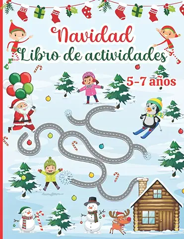 Navidad Libro de Actividades para Niños de 5-7 Años: Juegos y Ejercicios Educativos: Colorear, Une los Puntos, Encuentra las Diferencias, Sopa de Letras, Laberintos, Contar, Repasar  