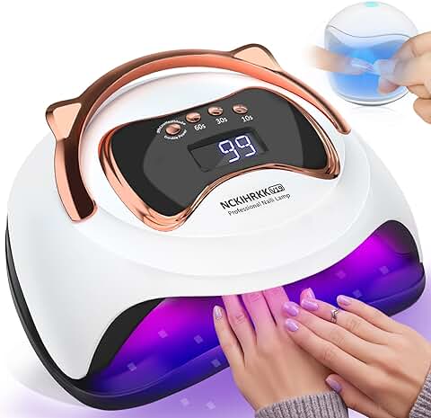 NCKIHRKK 180W Lámpara UV LED Seca Uñas Profesional, Secador de Barniz y Esmalte Semipermanente de Gel Lampara Uñas,Secador de Uñas con 4 Temporizador,Pantalla LCD,Sensor de Automático,Base Desmontable  