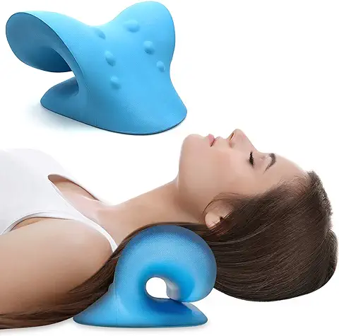 Neck Cloud, Almohada para el Alivio del Dolor de Cuello, Dispositivo de Tracción Cervical, Almohada para Apoyar, Relajar, Estirar y Traccionar el Cuello (azul)  