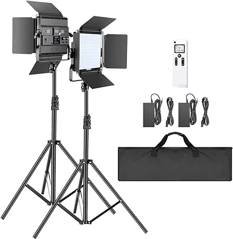 Neewer 2-Pack 2,4G LED Luz Video con Soporte de 2M Bicolor 200 SMD CRI 96+ Soporte en U Barndoor Pantalla LCD Kit Iluminación de Video con Carcasa Metal para Fotografía Estudio  