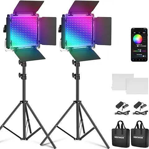 NEEWER 2 Pack 660 Pro RGB LED Video Luz con App Control Soporte Kit, 360° Full Color, 50W Dimmable Bi-Color 3200K~5600K Video Iluminación CRI 97+ para Gaming/Streaming/Zoom/Youtube/Webex/Fotografía  