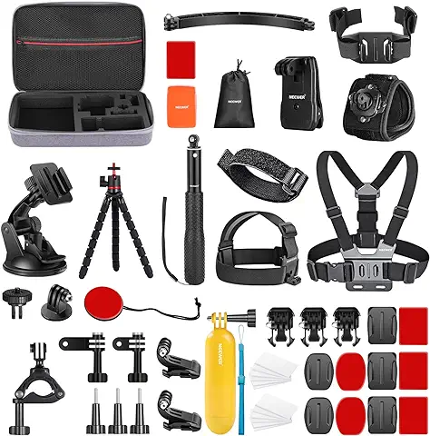 NEEWER 50 en 1 Kit de Accesorios para Cámara de Acción, Compatible con GoPro Hero 12 Hero 11 Hero10 Hero 9 8 7 GoPro MAX GoPro Fusion Insta360 X3 X2 dji Osmo Action 4 3 2 AKASO APEMAN, con Funda Gris  