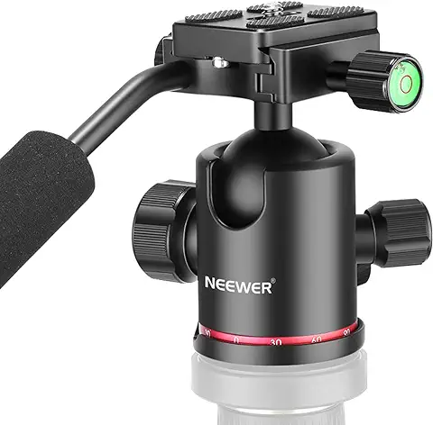 Neewer Cabezal de Bola para Trípode de Cámara Resistente con Mango y 1/4 Pulgada Placa Zapata Rápida 360 Grados Cabeza Panorámica para Trípode Monopie Deslizante DSLR Camera Camcorder Carga Máxima 8kg  