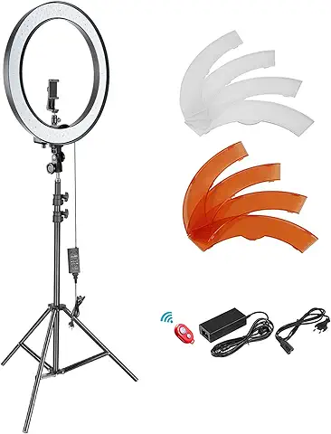 NEEWER Kit de Iluminación Regulable con Anillo de Luz LED SMD de 18 Pulgadas con Soporte de Luz de 78,7 Pulgadas, Filtro y Adaptador de Zapata Caliente para Youtube TikTok Grabación de Video etc.  