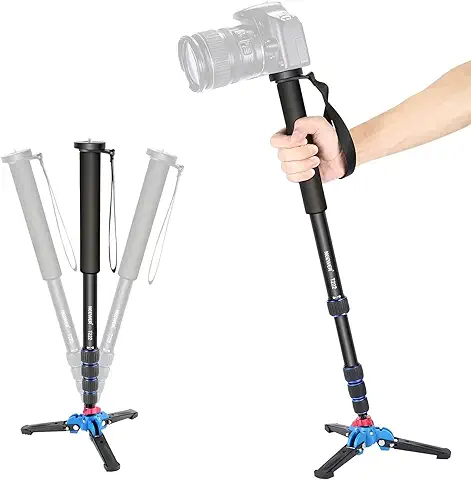 Neewer - Monopod Extensible de Cámara con Base de Soporte Desmontable y Plegable: Aleación de Aluminio, Altura de 52-168 Centímetros para DSLR Nikon Sony; Carga Admisible de 5 kg  