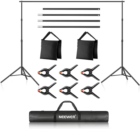 NEEWER Soporte de Fondo de 10Pies x 7Pies Sistema de Soporte de Fondo de Estudio Fotográfico Ajustable con 4 Barras Transversales 6 Abrazaderas 2 Bolsas de Arena Negras y Bolsa de Transporte  