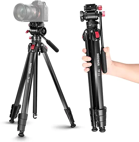 NEEWER Trípode de Viaje de 160cm, Trípode de Vídeo Portátil con Cabezal Fluido de Inclinación Panorámica Compatible con Panasonic Sony Canon JVC Mini DV Videocámara, Cámara DSLR,Carga Máxima 8kg,TP22  