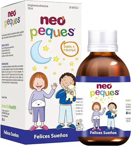 NEO PEQUES | Jarabe Infantil Felices Sueños | 150 ml | Para Problemas de Sueño e Inquietud en Niños | Ayuda a Dormir Mejor | Con Melisa, Tilo, L-Triptófano, Magnesio y Vitamina B6  