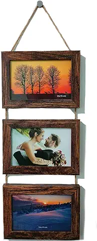 NEOWS - Marcos de Fotos Multiples Decorativo - Marco de Fotos de Madera Colgante Pared - Portafotos con Cuerda para Colgar en la Pared - Marco Fotos 10x15cm (Para 3 Fotos)  