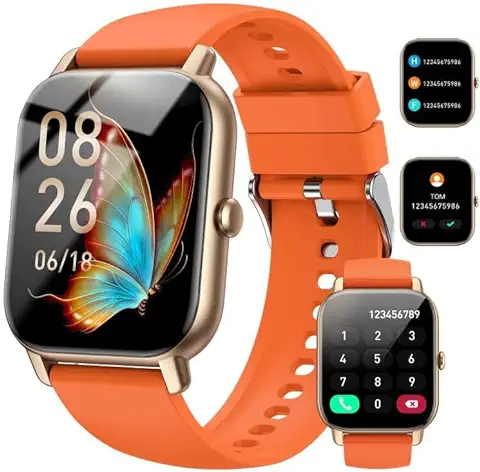 Nerunsa Reloj Inteligente Hombre Mujer con Llamadas, 1,85" Smartwatch 100+ Modos Deportivos, Pulsómetro, Monitor de Sueño, Pulsera Actividad Impermeable IP68 Reloj para iOS Android, Oro Naranja  